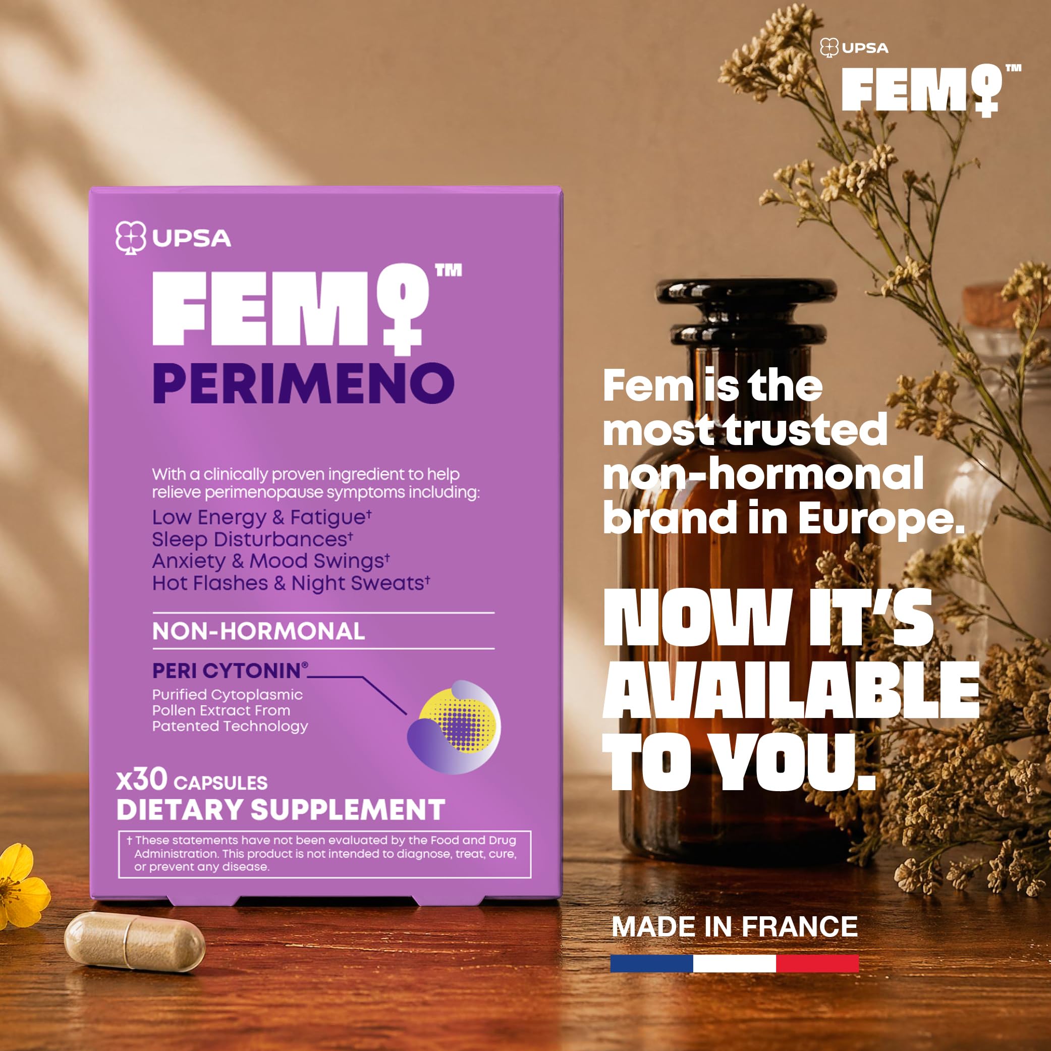 Upsa FEM Perimeno Perimenopause Supplements for Women - Non-Hormonal Pre-Menopause Support for Hot Flashes, Night Sweats, Mood, Sleep & Low Energy - Hormone Balance, Anxiety Relief - 30 Capsules — Amazon image 9