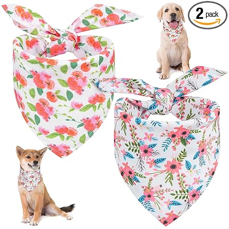 Dog Bandanas, Dog Scarf, Dog Bandanas for Large Dogs and Medium Dogs, Dog Bandanas for Small Dogs, Puppy Bandana, Personalized Adjustable Flower Pet Dog Bandana Handkerchiefs Triangle Bibs, 2 Pack