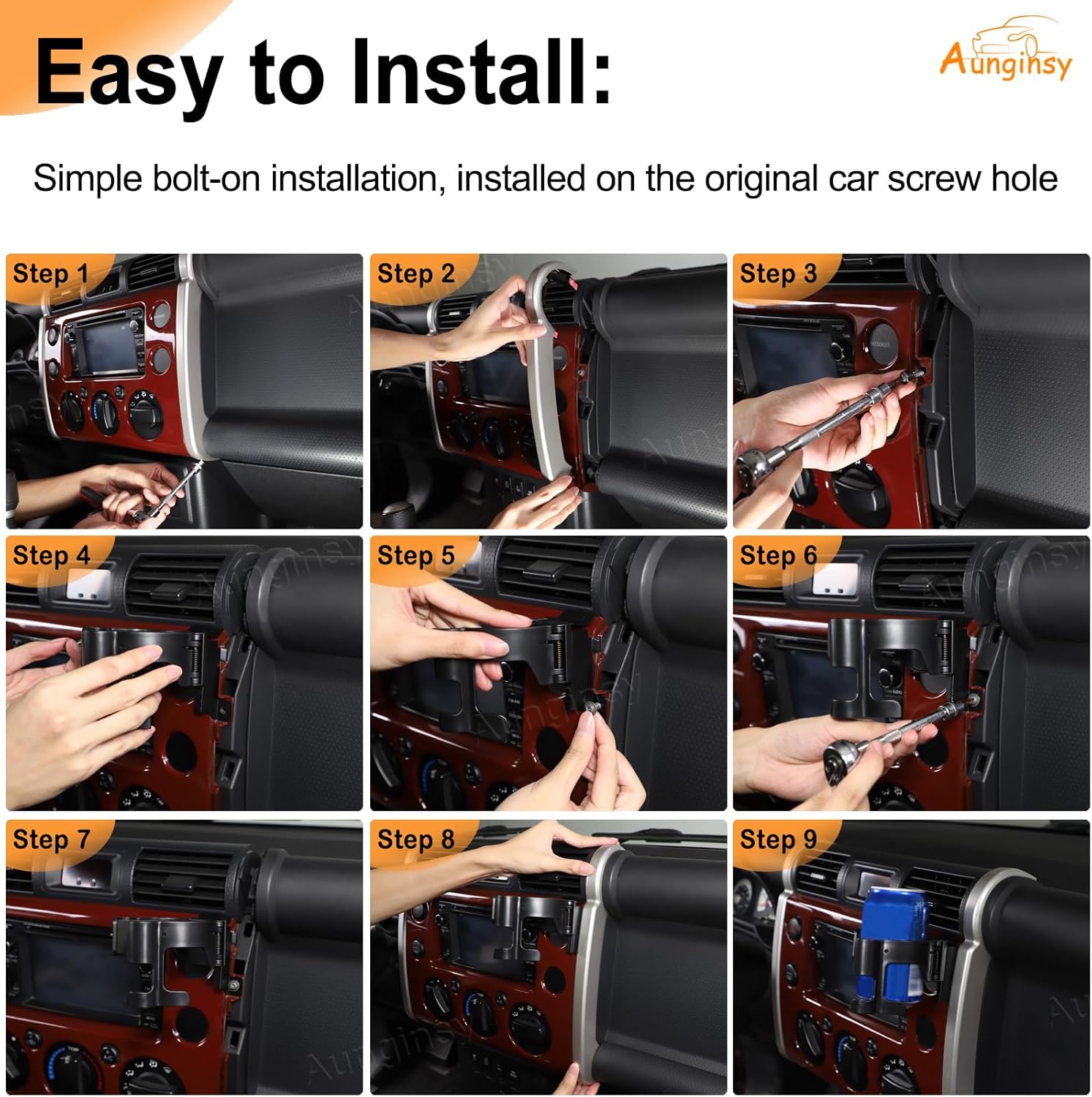 Aunginsy Phone Mount Compatible with Toyota FJ Cruiser 2007-2021 Car Cup Holder Center Console Air Outlet Vent Cell Phone Holder Dashboard Clip Panel Handsfree Mobile Phone Cupholder Stand Accessories