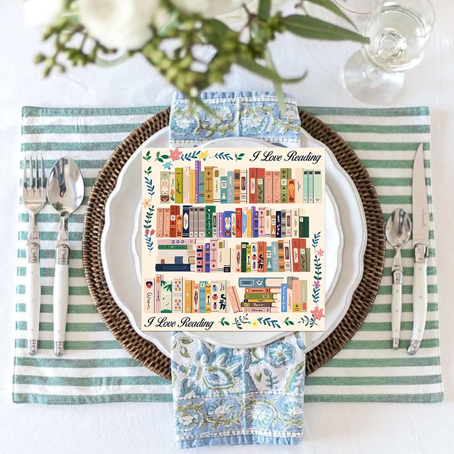40 Pcs Books Napkins Bookshelf Disposable Paper Napkins for Dinner Picnic Cocktail Book Club Party Supplies - 6.5 x 6.5 In