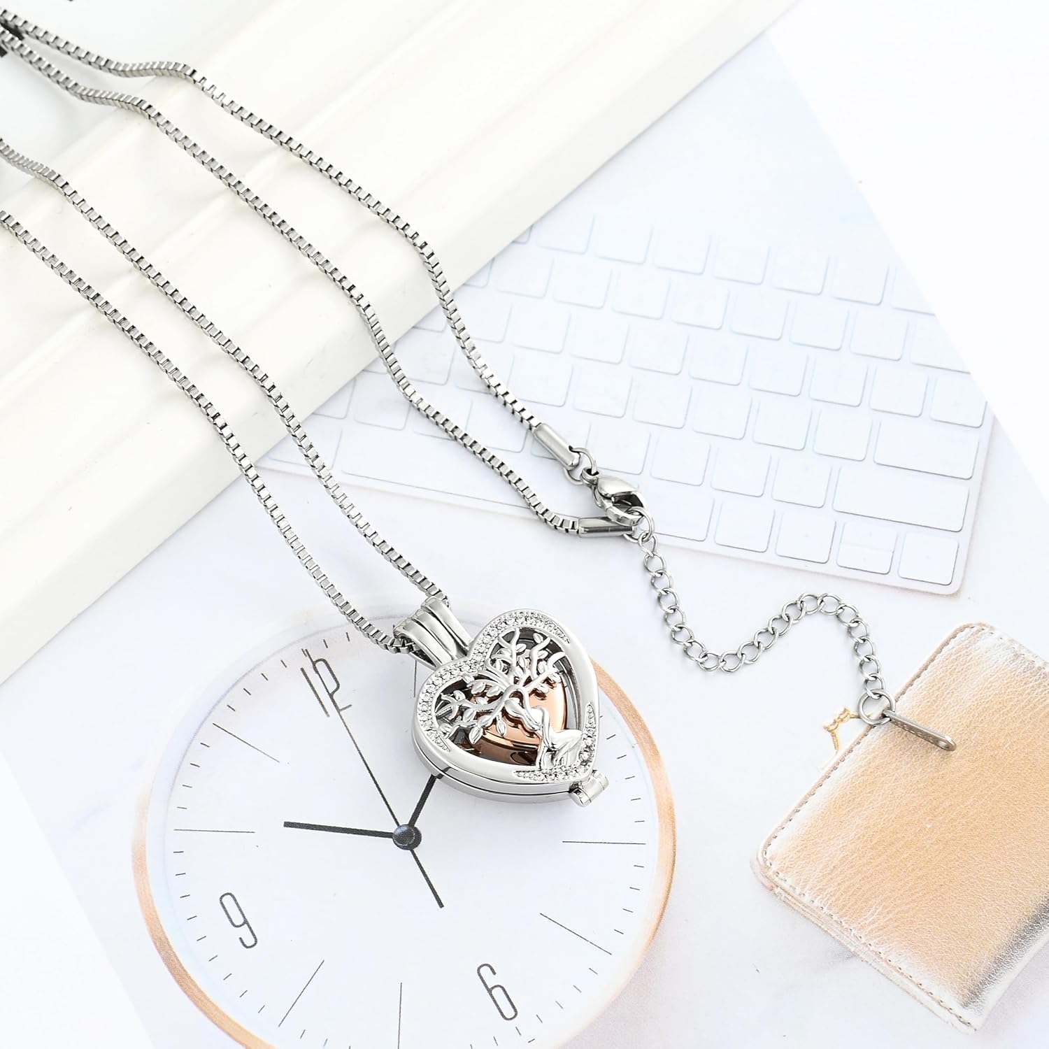 XSMZB Cremation Urn Necklace for Ashes of Loved One Tree of Life Heart Memorial Ash Pendant Funeral Keepsake Jewelry for Women - Image 5