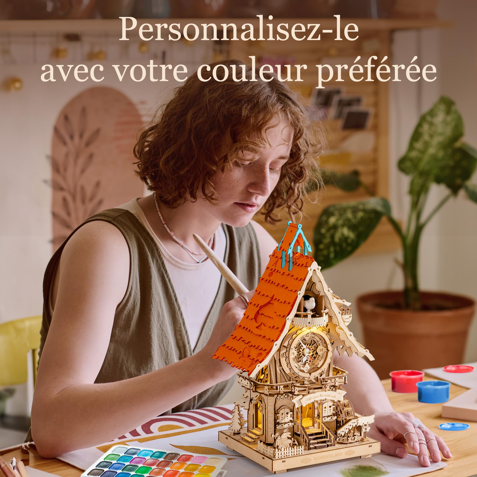 ROBOTIME Puzzle 3D Horloge à Coucou en Bois pour Adultes,Kit de Modèle à Construire,Horloge Fonctionnelle avec Son du Coucou,Décoration Maison,Cadeau pour Adolescents&Adultes,LC901 (Couleur de Bois)