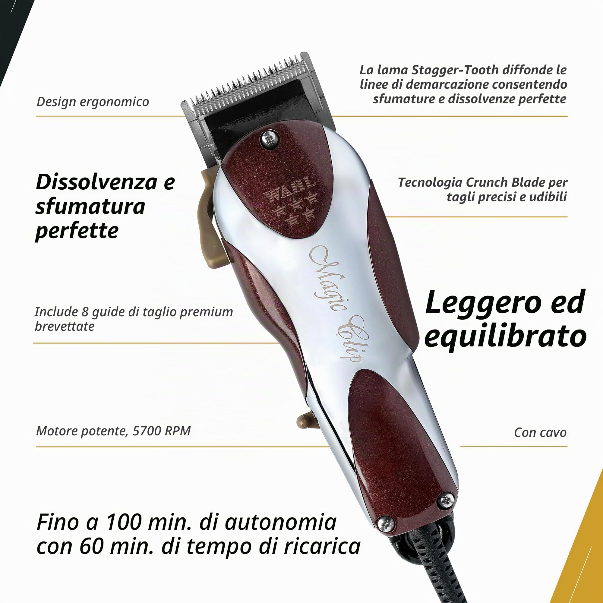 Wahl Magic Clip 5 Stars Series, Rasoio elettrico profesionale per capelli, con filo