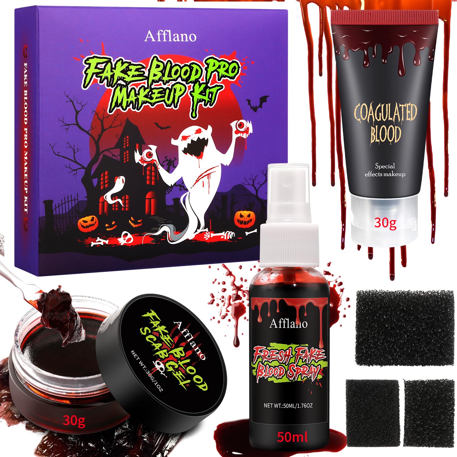 Afflano Fake Blood Makeup Kit - Special Effects SFX Makeup