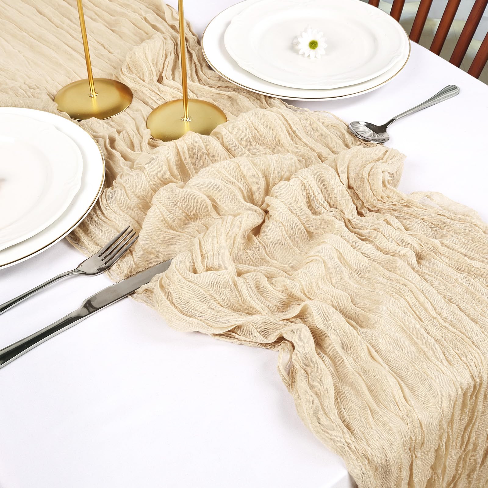 Confezione da 12 runner da tavola beige in garza, 3 m, in tessuto di garza, rustico, per autunno, Ringraziamento, matrimoni, compleanni, feste di nascita, decorazioni per la casa
