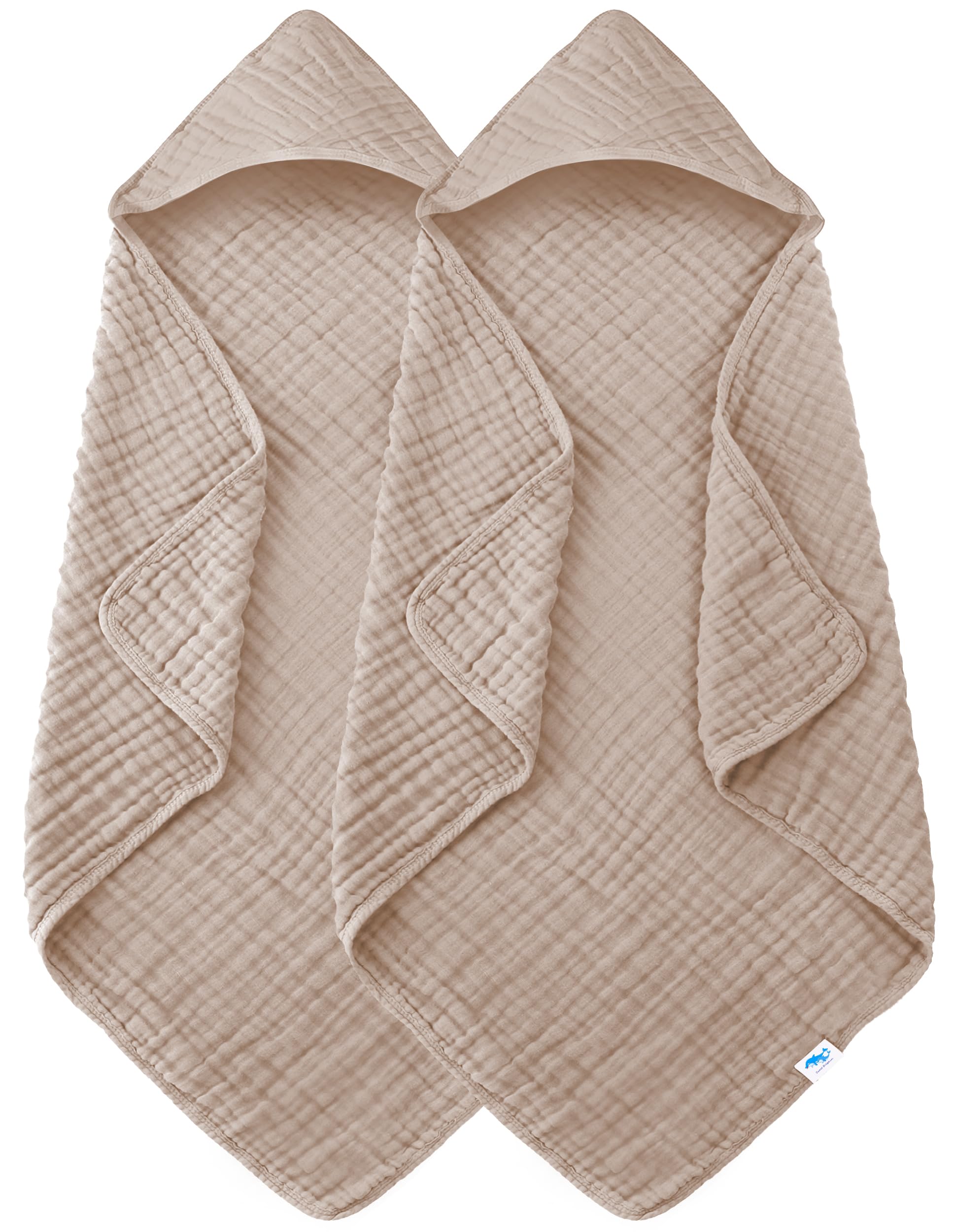 SWEET DOLPHIN Muslin Hooded Baby Bath Towels - 2 Pack 100% Cotton Towel for Babies, Infants, Toddlers - 32x32Inch - Highly Absorbent and Newborn Essential, Brown
