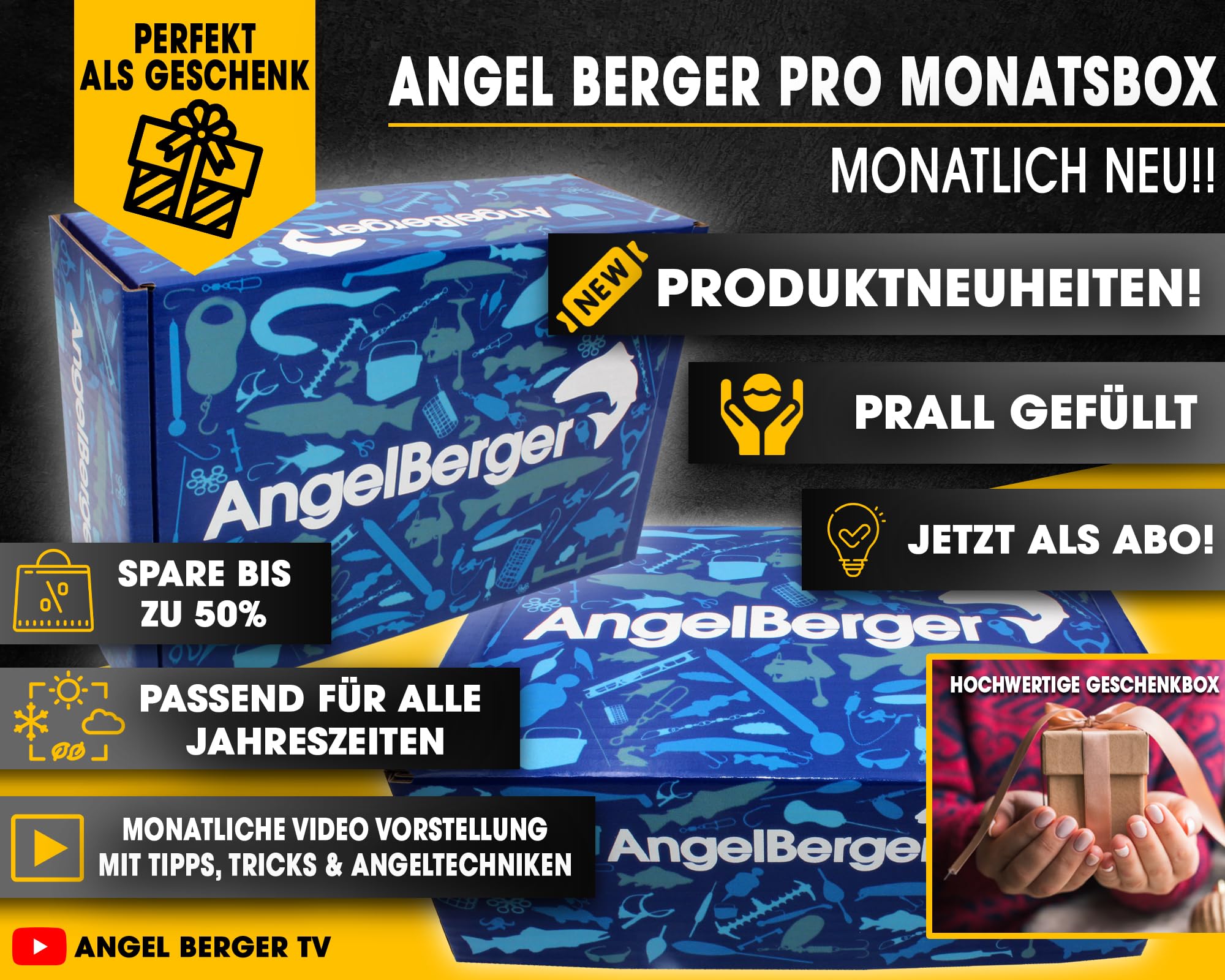 Angel Berger Pro Monatsbox Angelbox gefüllt mit Angelzubehör Promo Box Fishing Tackle Geschenk Angeln Angelgeschenk (Juli)