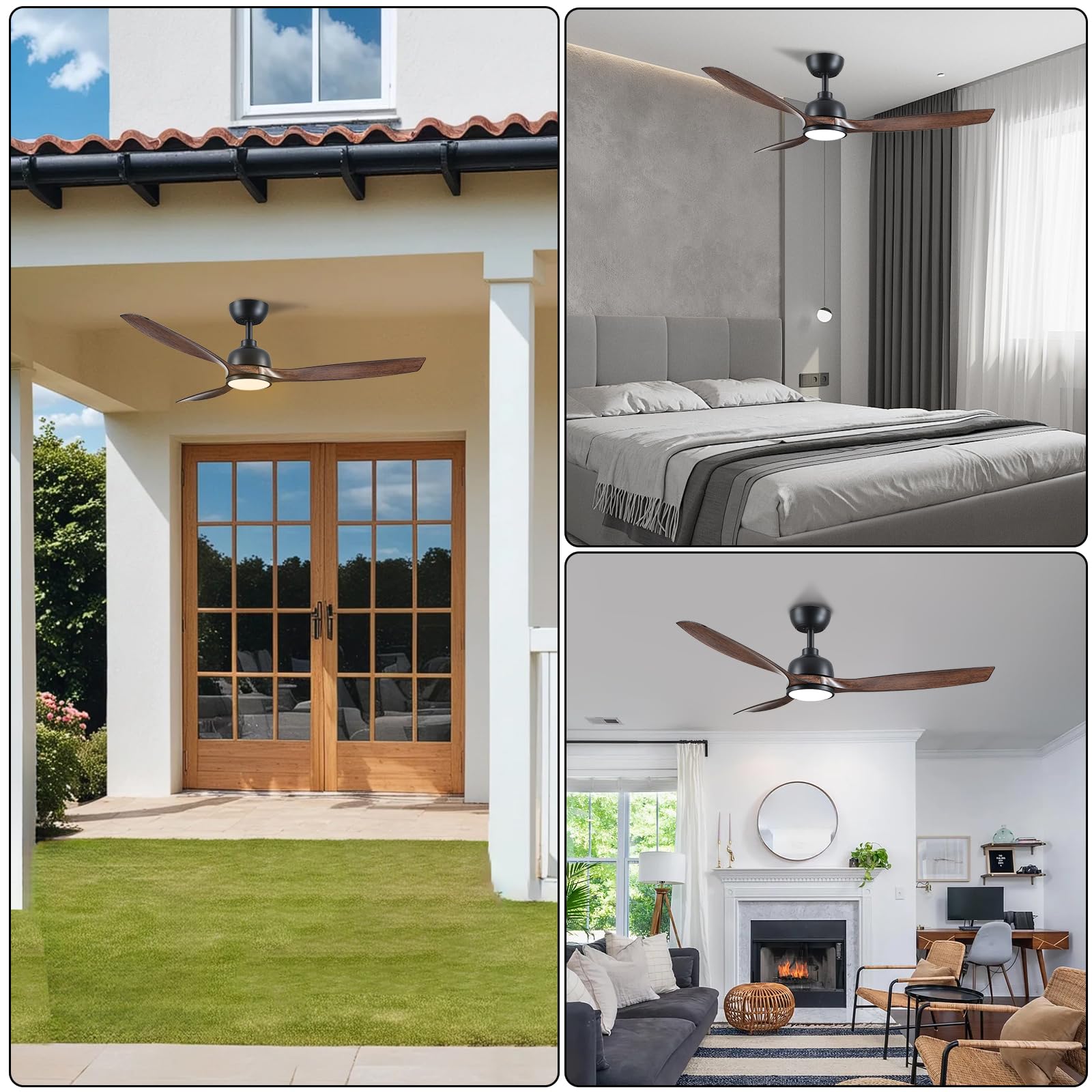 CJOY Deckenventilator mit Beleuchtung 132cm, leise, 6 Geschwindigkeiten, umkehrbar, dimmbar, Holz, für Schlafzimmer