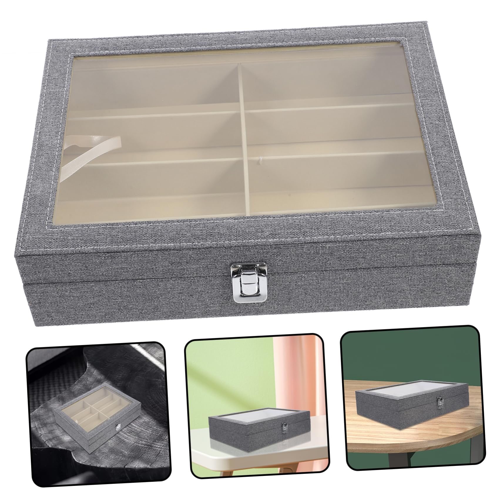 Organizador De Gafas Tapa Transparente Estuche para Múltiples De Gafas De Sol y Ópticas Compartimentos Diseño Elegante y Fácil De Limpiar