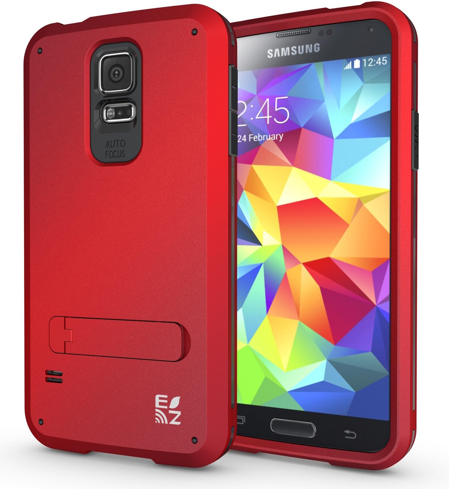 ECOZ [SHIELDX] Protective Tough 3 Layers Armor Rugged Case Cover with Build-In Stand for Samsung Galaxy S5 (Red)
