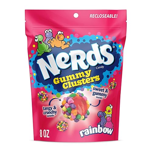 NERDS Gummy Clusters, Candy, Rainbow, Crunchy and Gummy, 8 oz - Rainbow - 8 Ounce (Pack of 1)