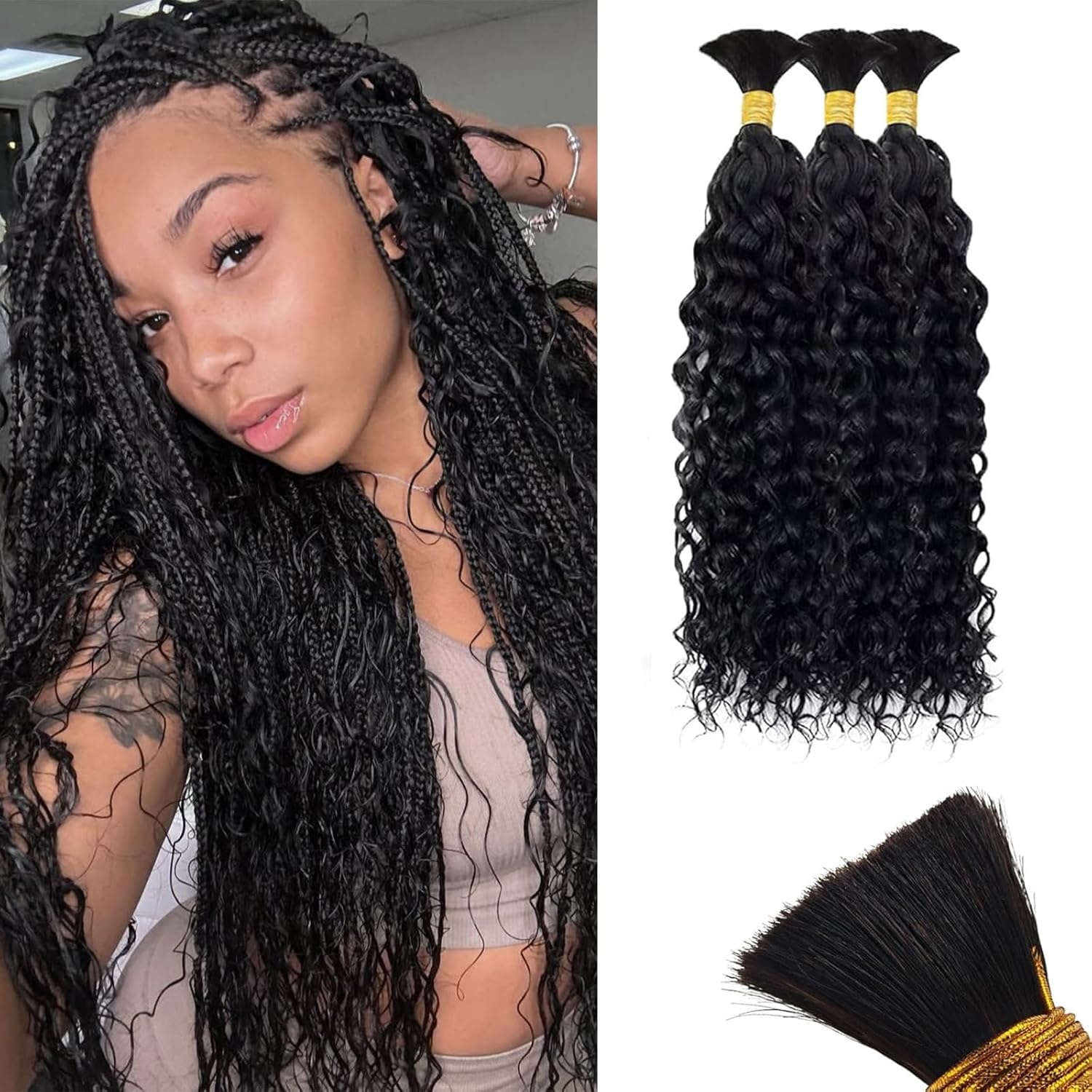 Boho Human Hair for Braiding 20 Inch 100% Brazilian Virgin Remy Hair Bulk 150g Curly No Chemical Processing Soft Silky 3 Bundles Natural Color for Bohemian Braids Knotless Braids