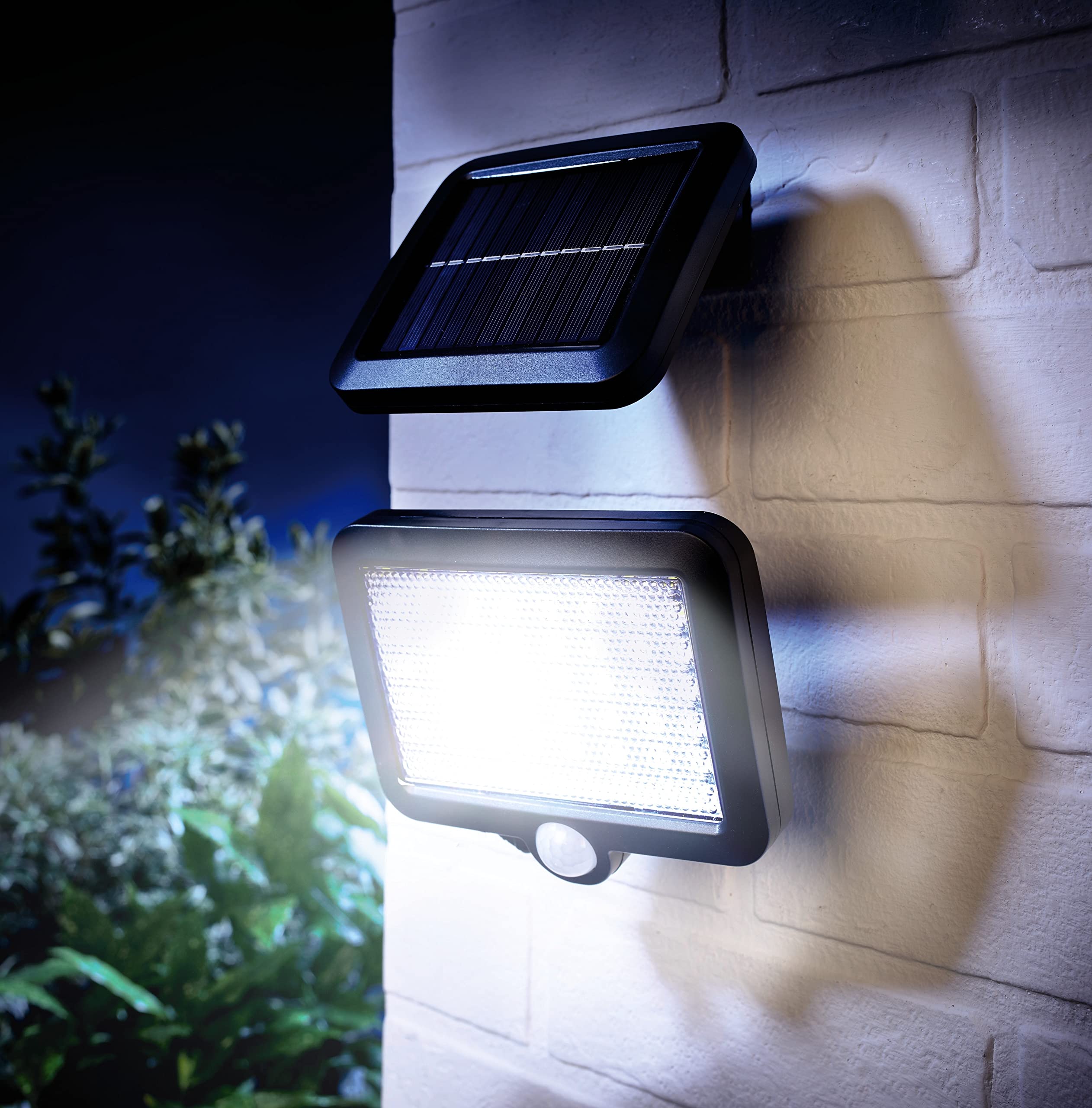 Mysmartbuy.com Black 600 Lumen Motion Sensor Wall Security Light – Outdoor Solar Powered Light With 56 Led’s For Garage, Front Door, Yard, Wall, Garden - Detects Movement Up To 5M Away At 120° Angle, Measures 13X15x4cm