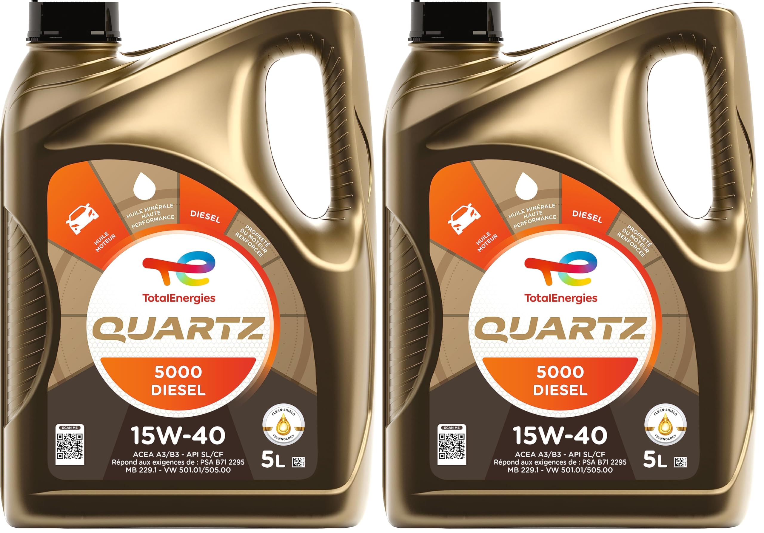 TotalEnergies Quartz 5000 Diesel 15W-40, Huile moteur, 5 litres (Lot de 2)