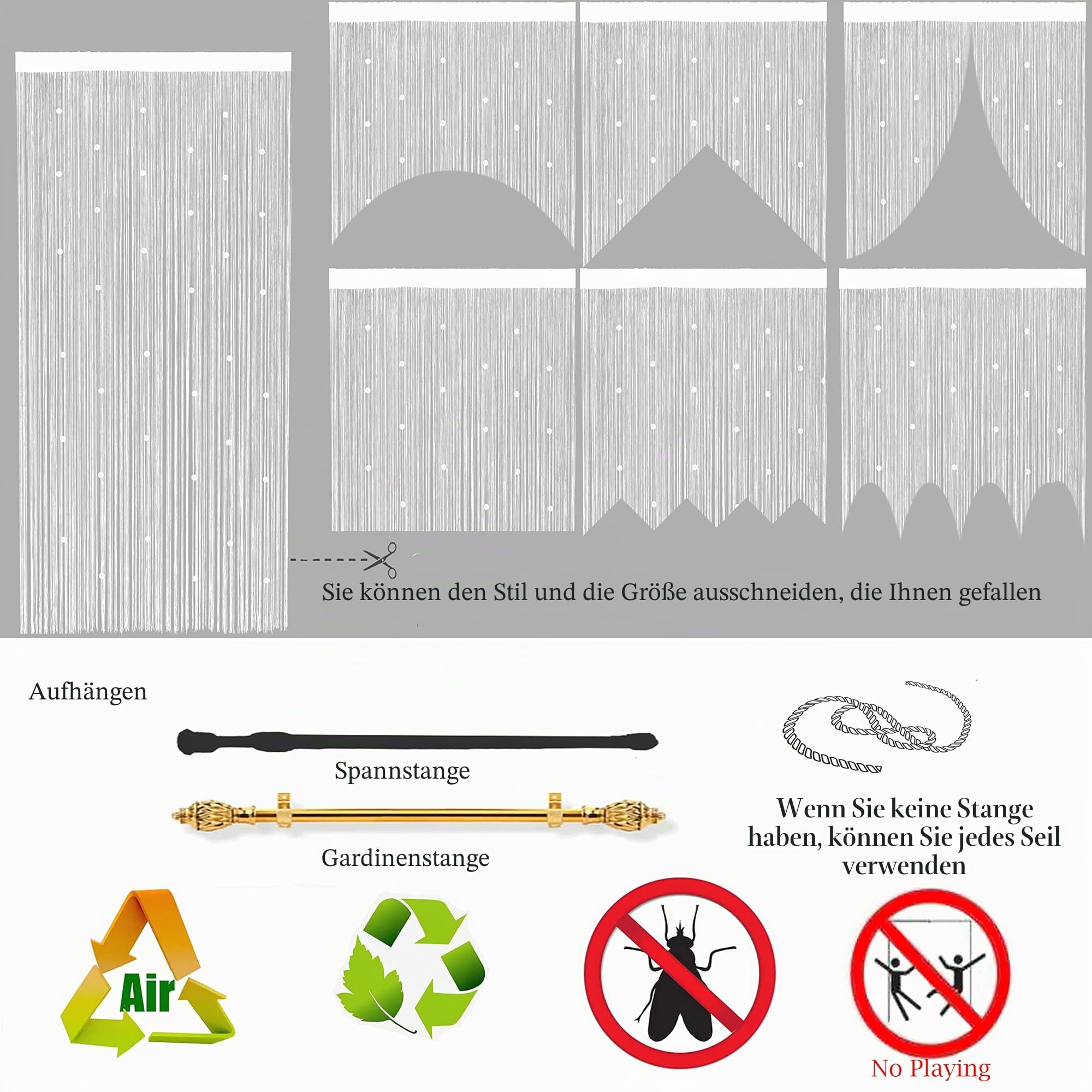 Taiyuhomes Perlenvorhang Für Türen Fliegenvorhang Insektenschutz Balkontür Türvorhang Fliegen Vorhang Terrasse Türvorhänge Terrassentür Fliegentürvorhang Dekorative Gardine Fadenvorhang 90x200cm Weiß