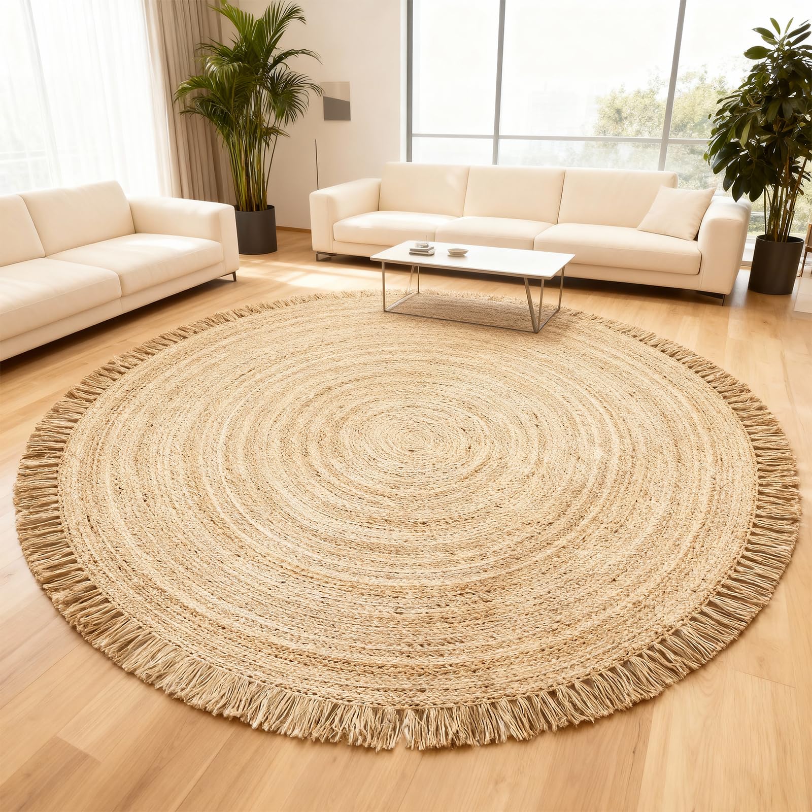 FURNISHFUL FINESSE Handwoven Natural Jute Round Rug - for Entryway, Kitchen, Living Room | Decorative Farmhouse Floor Rug for Indoors and Outdoors - (8 Feet) — image 1