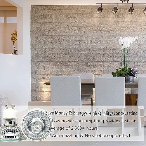 Miniatura 5 de Paquete de 6 bombillas halógenas GU10 para iluminación de pista y empotrada, 120 V, 50 W, MR16, calentador de velas con cubierta de vidrio, larga