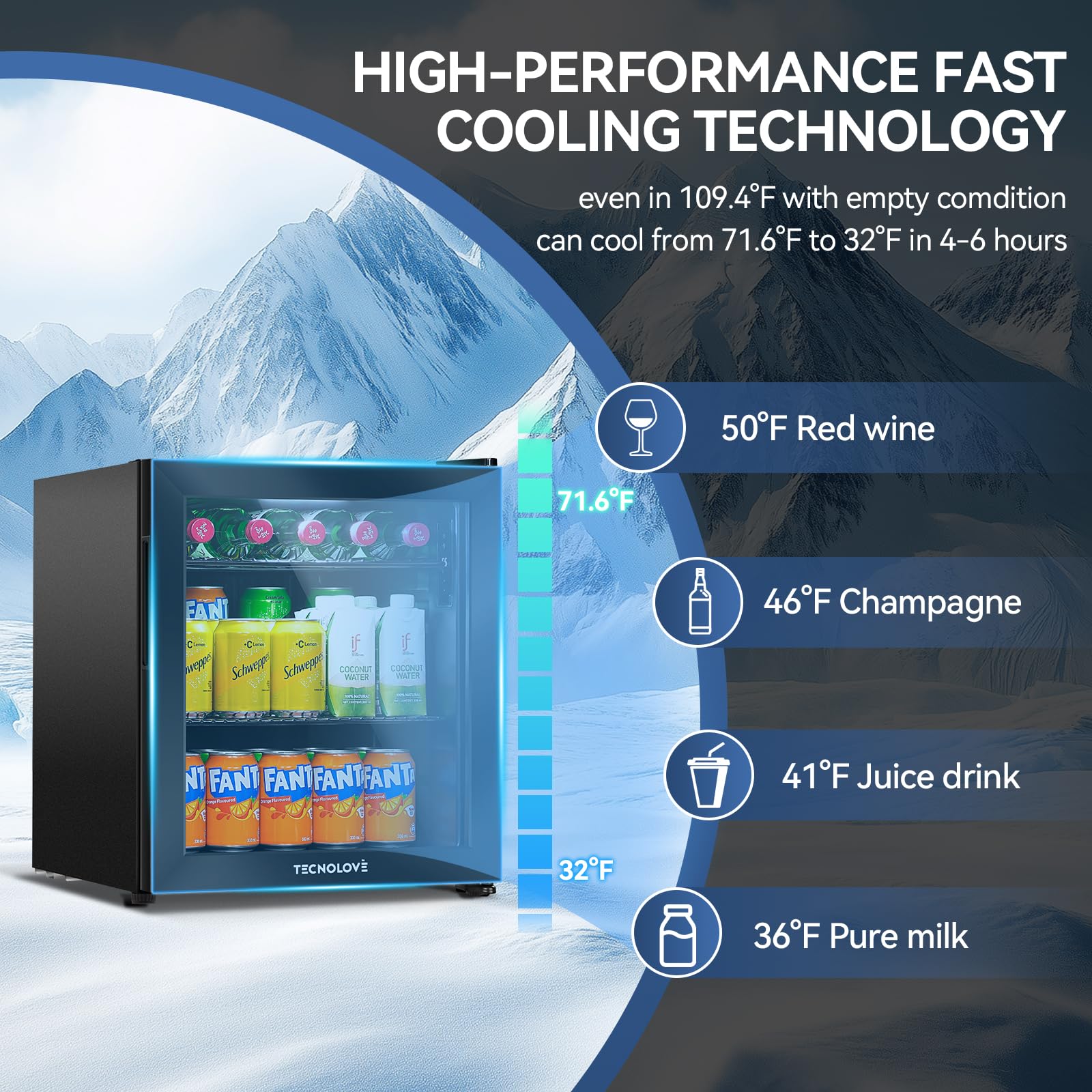 Beverage Refrigerator Cooler,Mini Fridge,Free Standing,1.6 Cu.Ft Cools Down To 32 ℉,Stainless Steel,LED Touchscreen Digital Temp Control,Under Counter,Double-Layer Glass Door,Adjustable Shelves,Black on Fridge.com - View 4