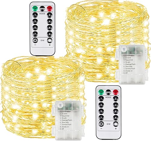 Miniatura 22 de Paquete de 2 series de 60 luces LED, con forma de bellota, funcionan con pilas, 20 pies, control remoto, impermeables, 8 modos, decoración de otoño