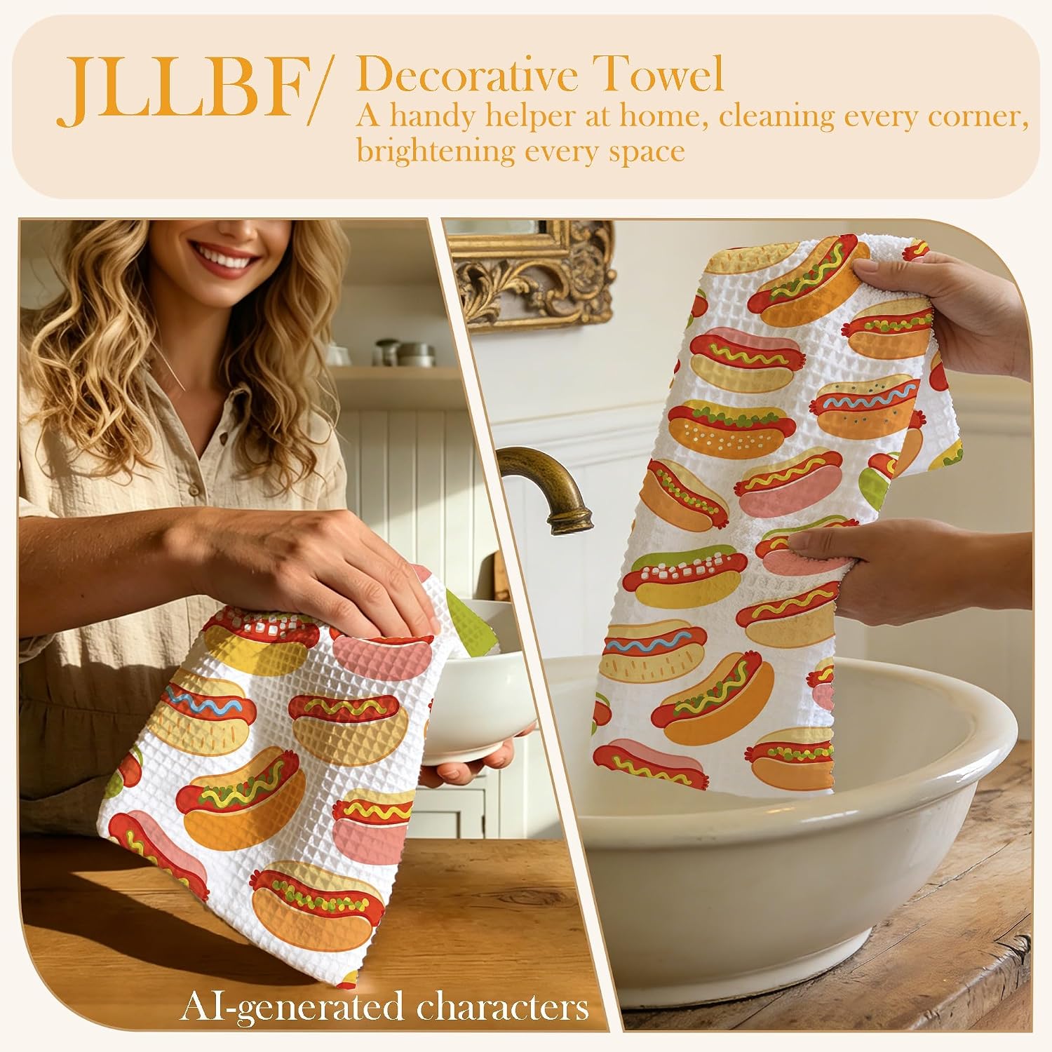 Hot Dog Kitchen Hand Towels 16x24 Inch, Hot Dog Lover Gifts image 4