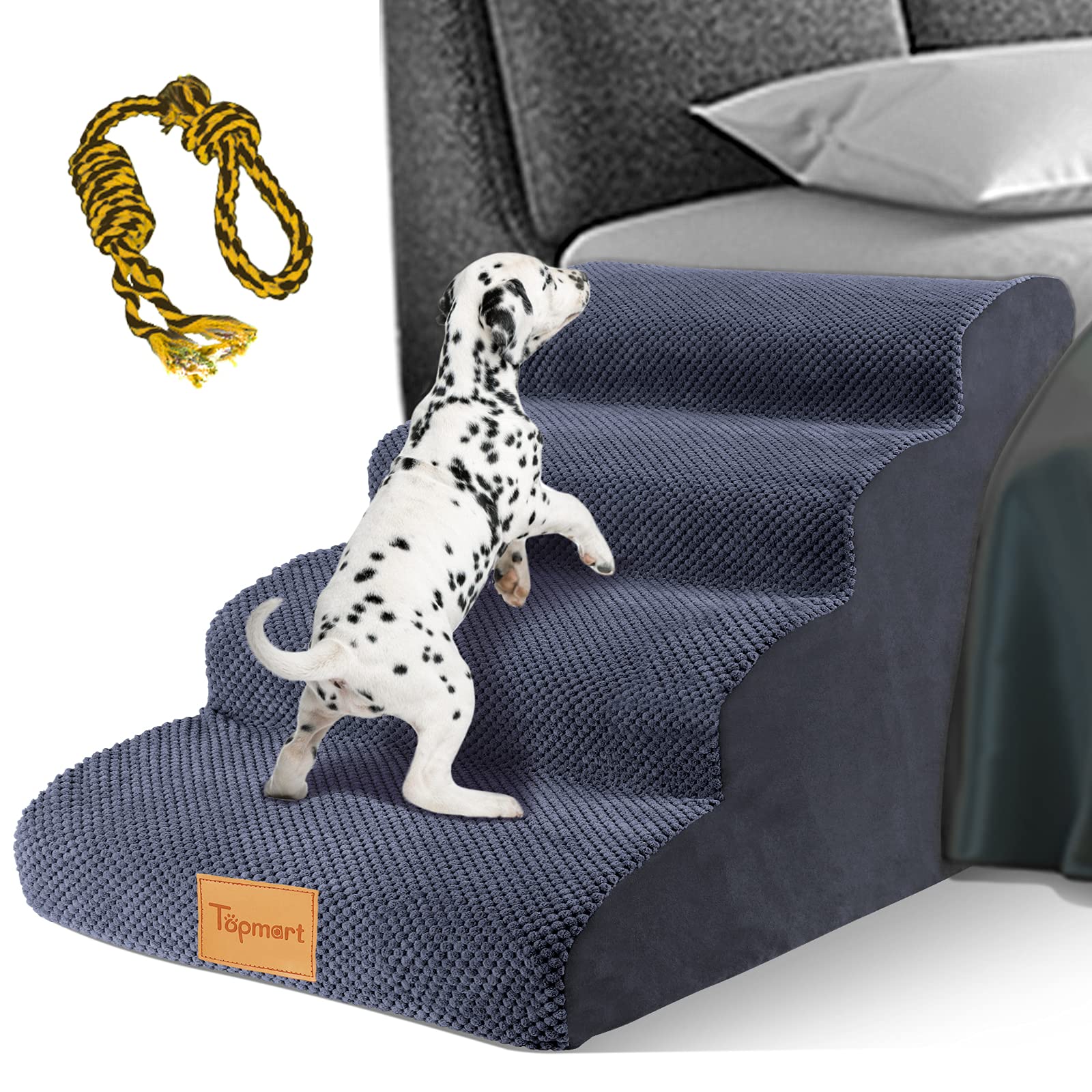 Topmart High Density Foam Dog Steps 4 Tiers,Extra Wide Deep Pet Steps,Non-Slip Pet Stairs,Dog Ramp for Bed,Soft Foam Dog Ladder,Best for Older Dogs Injured,Older Pets,Cats with Joint Pain