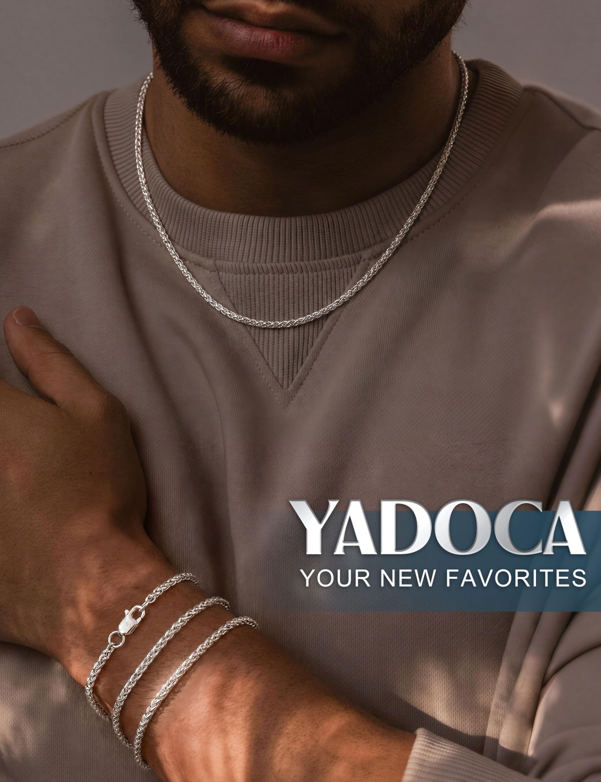 YADOCA Collana Uomo Argento 925 Collana Argento Uomo Spiga Catene Ipoallergeniche Catena Robusta all'Acqua Gioielli di Moda Regalo Lunghezza 46/51/56 CM