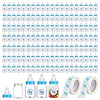 Vista 1 de 144 mini biberones azules para regalos de baby shower, plástico, ventilado, botella estándar, 5.5 onzas, juego de 144 con 500 calcomanías