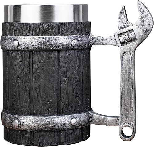 Miniatura 6 de Taza de acero inoxidable con llave de madera vikinga, medieval, estilo retro, taza de café de resina stein, regalo para hombre, 20.2 onzas  20.3fl oz