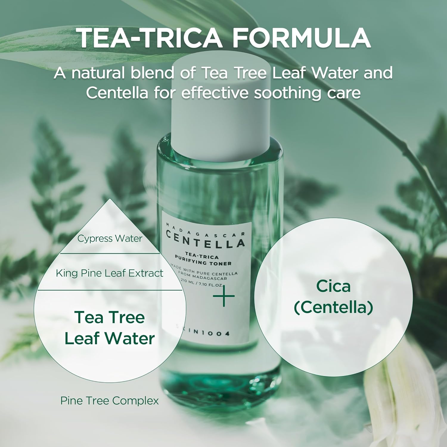 SKIN1004 Tea-Trica Purifying Toner 7.10 fl.oz, 210ml, Korean Face Toner with Tea Tree Leaf Water, Centella Asiatica & BHA, Hydrating Cica Facial Toner for Refreshing & Balancing Skin, Korean Skin Care - Image 4