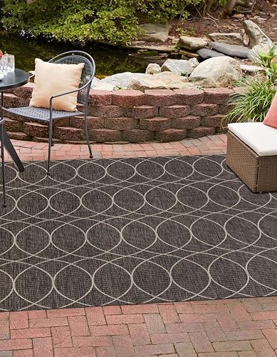 Unique Loom Outdoor Trellis Collection Area Rug - Gitter (10' Square, Charcoal/ Ivory)