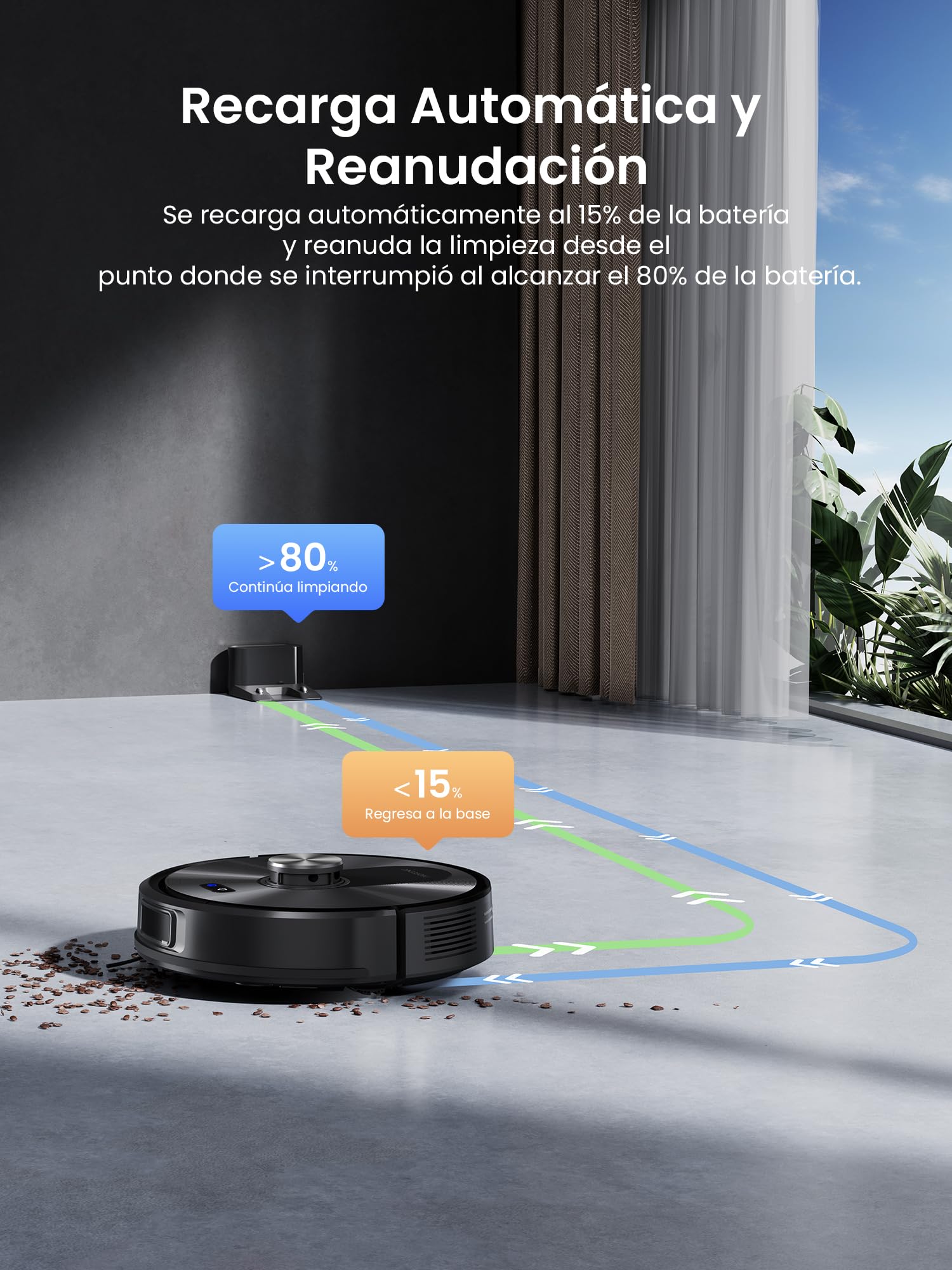 Proscenic Q10 Robot Aspirador 8000 Pa/200Min Autonomía con Fregado, Navegación LIDAR, Adaptación Alfombras, por App/Voz/Control Remoto/Apple Watch para Suelos, Alfombras y pelos de Mascotas