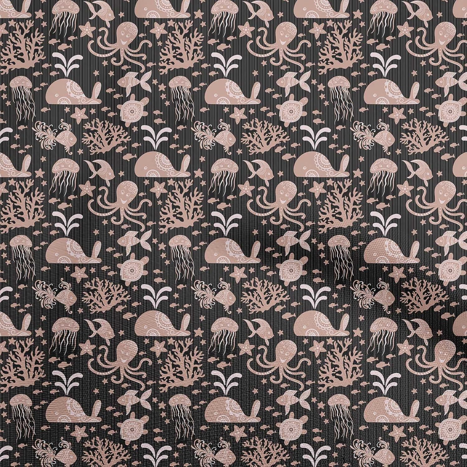 oneOone Viscose Chiffon Magenta Fabric Ocean Underwater Life Quilting Supplies Print Sewing Fabric By The Yard 42 Inch Wide-5