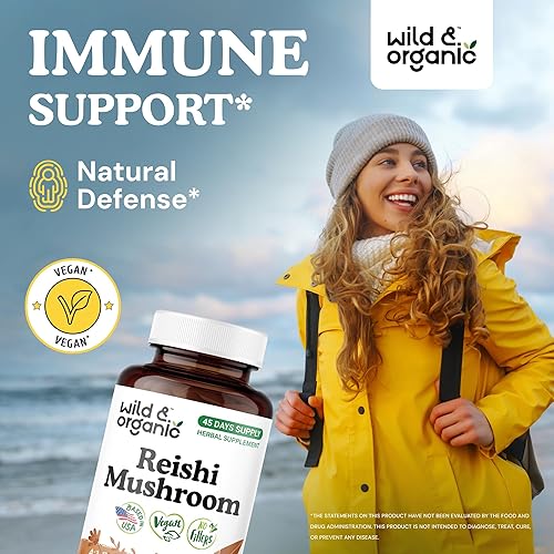 Miniatura 2 de Wild & Organic Cápsulas de hongos Reishi de 1000 mg - Apoyo inmunológico y energético - Polvo de hongo Reishi rojo - Suplemento de extracto de