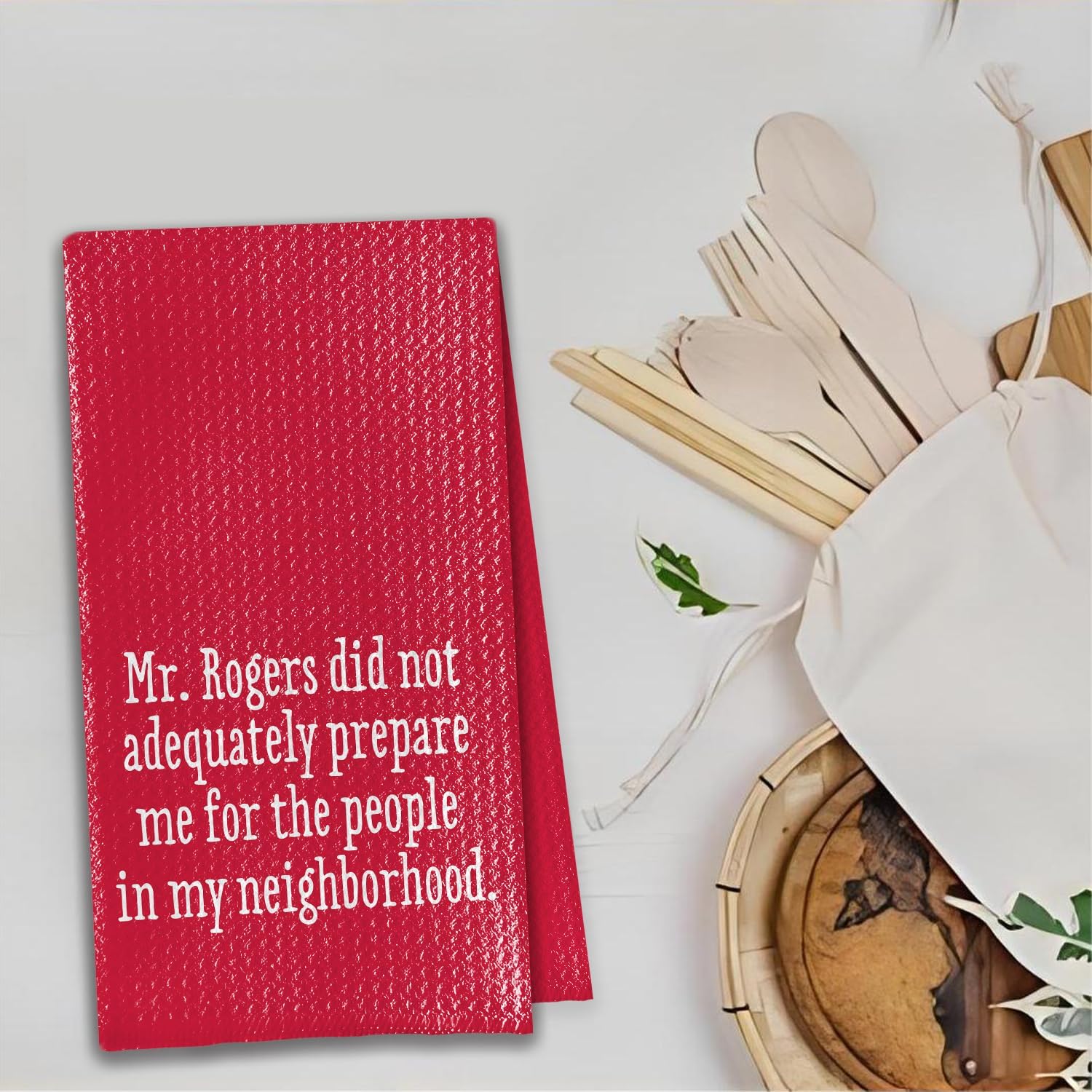 Housewarming Gifts for New House - Funny Kitchen Towels, Mr.Rogers Did Not Adequately Prepare Me Kitchen Towels, 16X24in, Waffle Weave（E）, Red image 5