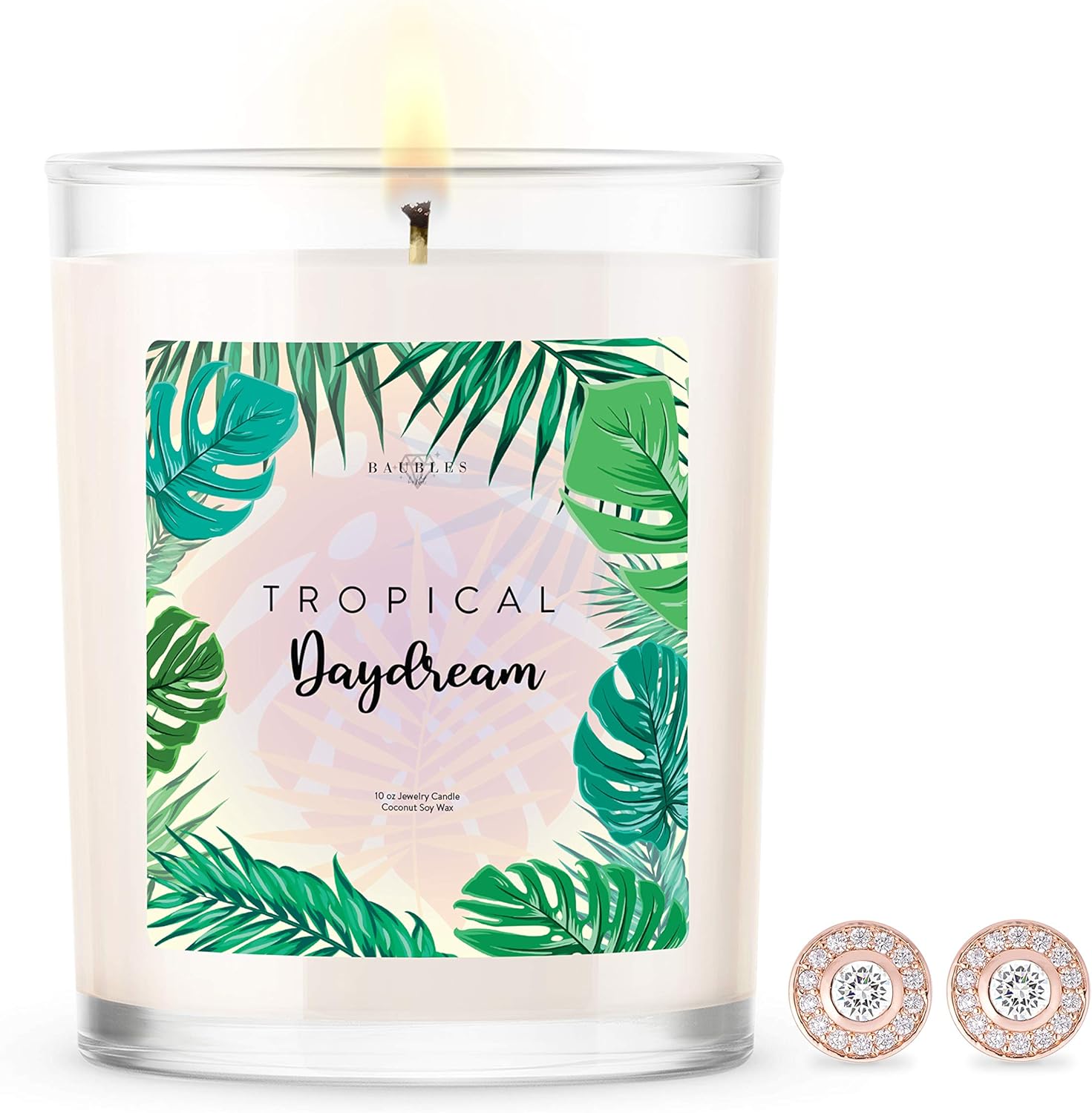 Kate Bissett Baubles Moonlit Mist Scented Premium Candle and Jewelry with Surprise Earring Inside | 10 oz Large Candle | Made in USA | Parrafin Free