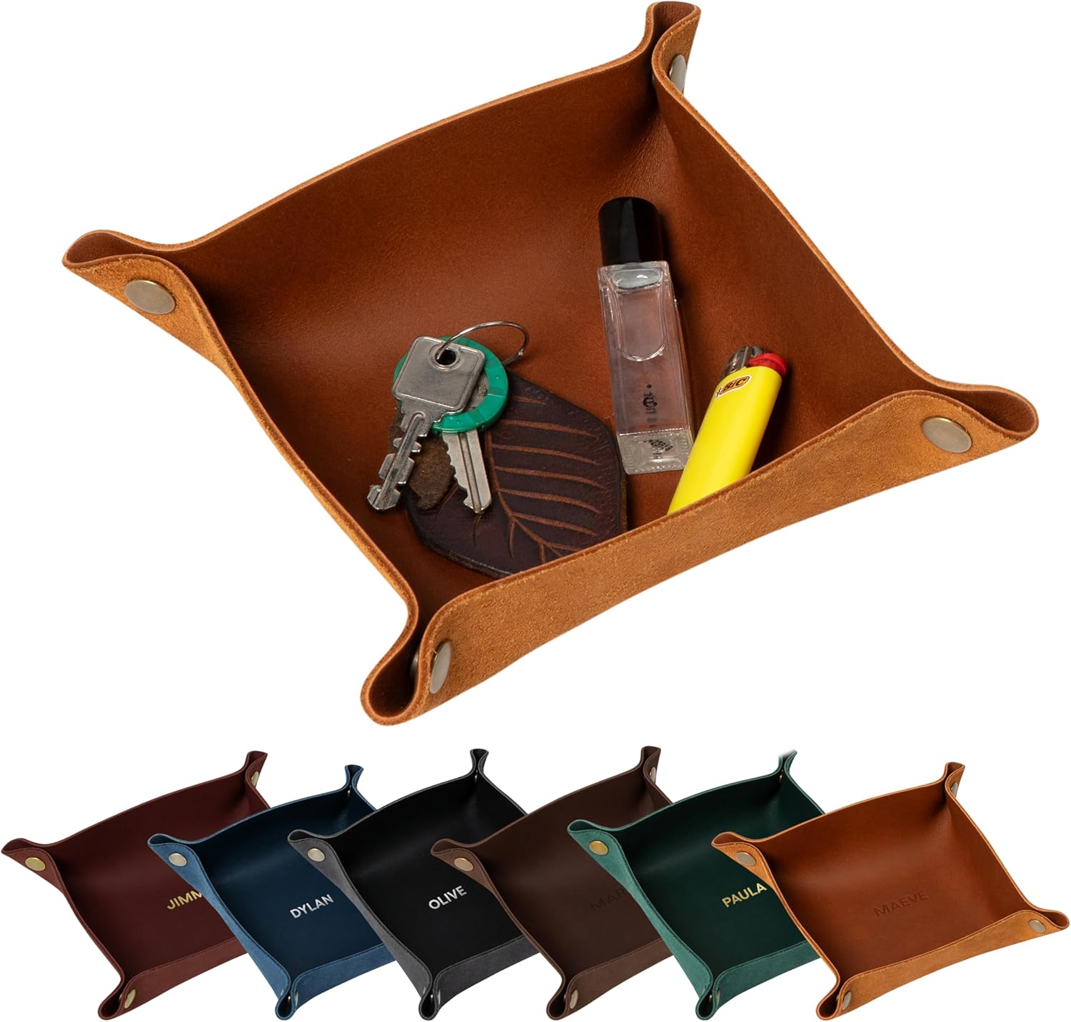 Northwind Personalized Leather Valet Tray – Made in USA - Custom Monogramed Full Grain Leather Catchall Tray for Men, Desk Organizer & Groomsmen Gift, Perfect Storage for Nightstand, Dresser