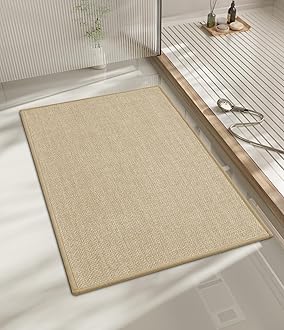 Bathroom Rugs Mat 24x17, Ultra Thin Non Slip Bath Mat Small Quick Dry Absorbent Bath Mat for Bathroom Floor, (Light Beige, 24"x17")