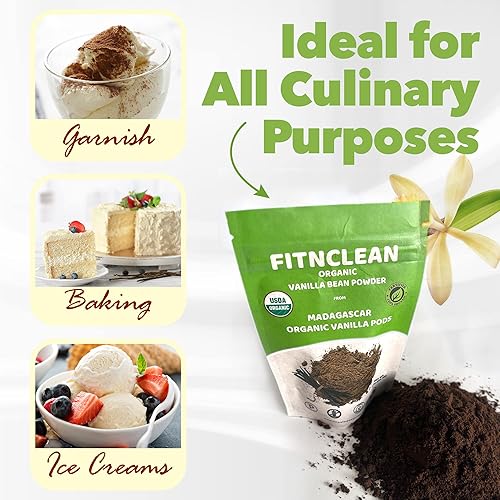 Miniatura 2 de FITNCLEAN VANILLA - Vainilla en polvo orgánico de Madagascar de 1 onza. Certificado orgánico USDA. Cápsulas gourmet enteras molidas por FITNCLEAN