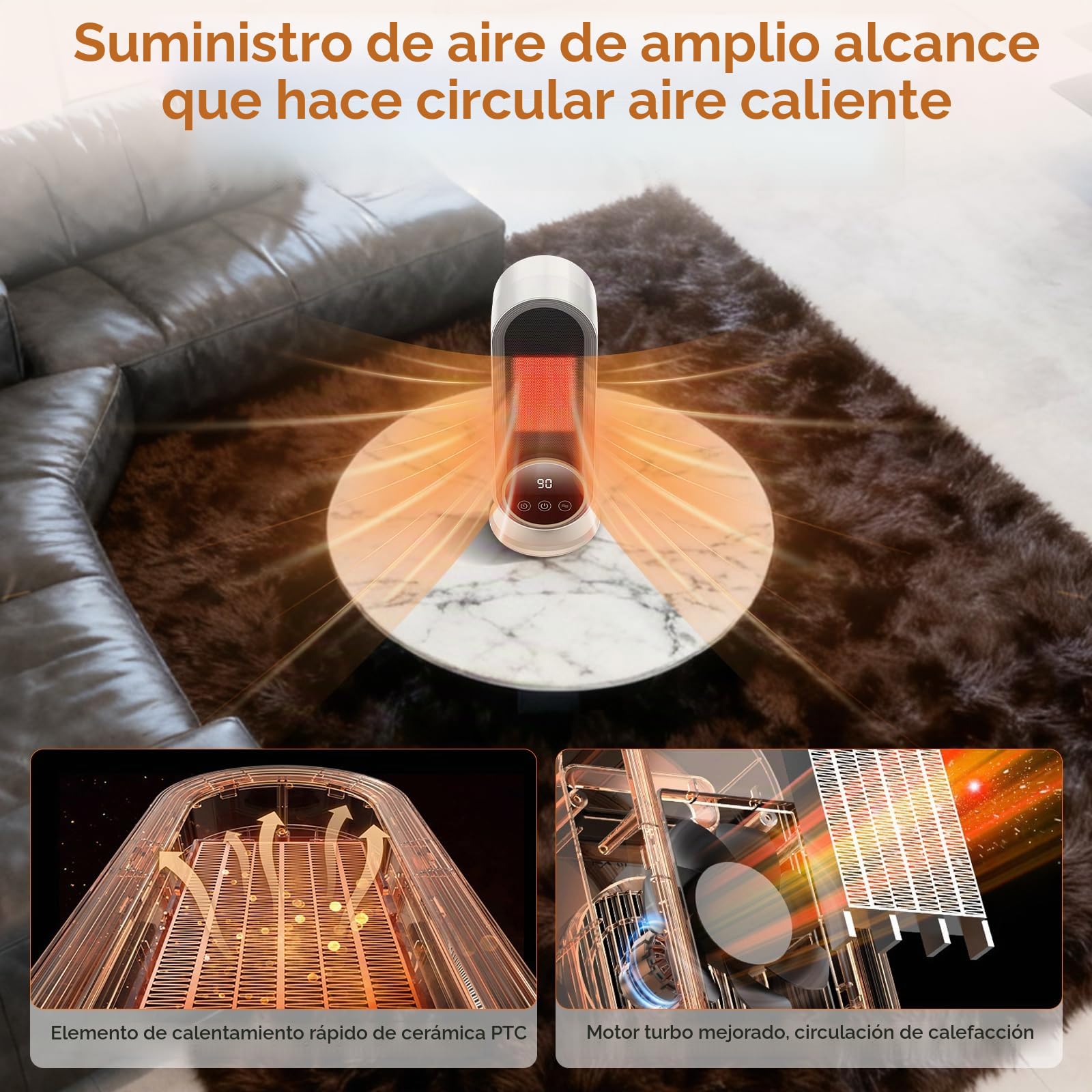 Journeyside Calefactor Eléctrico 1200W,Calefactor de PTC con 2 Ajustes Temperatura,Temporizador de 30/60/90 Mins,Protección Contra Vuelcos,Calefactor Bajo Consumo Cerámico para Oficina y Dormitorio