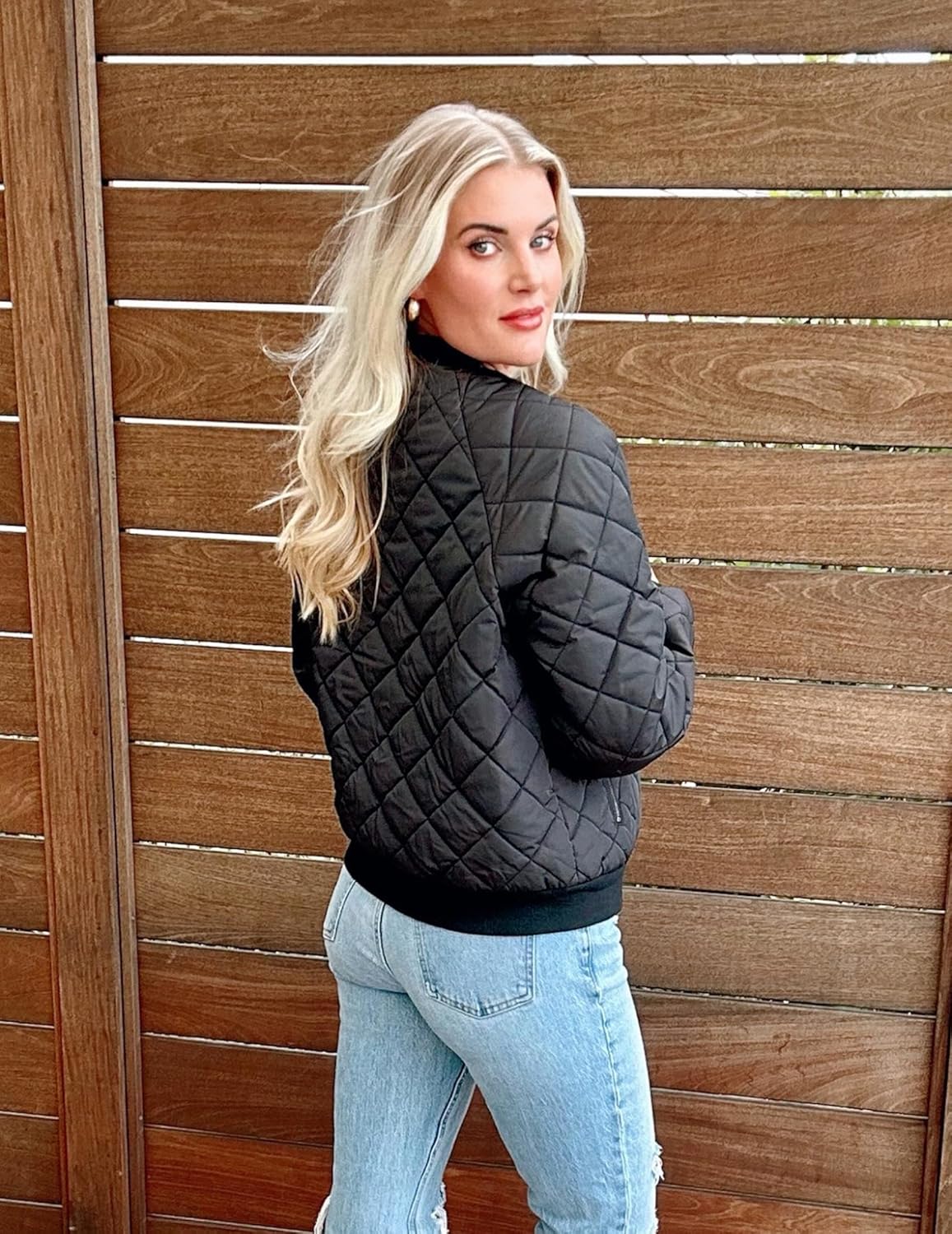 Zeagoo Women Quilted Bomber Jacket Zip Up Lightweight Coats Fashion Warm Clothes Fall Outfits - Image 3