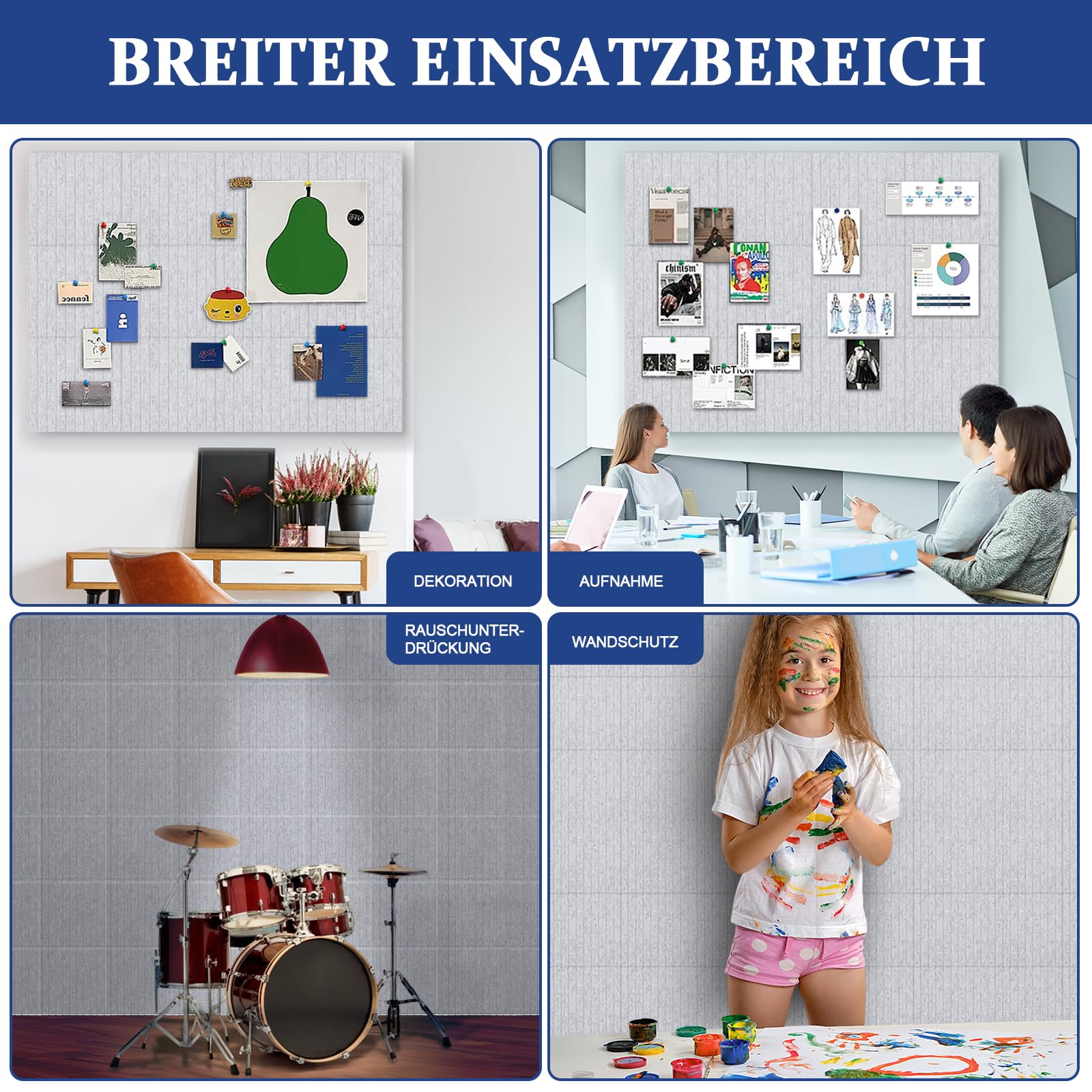 Große Filz Pinnwand Selbstklebend,12 Stück 30x30cm Korkwand Filz-Wandpaneele Dekorative Pinnwand Tack Board für Zuhause, Schule, Bürowände