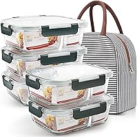 Vista 14 de DAS TRUST Paquete de 5 recipientes de almacenamiento de alimentos ámbar de 36 onzas, 2 compartimentos, recipientes de vidrio para preparación