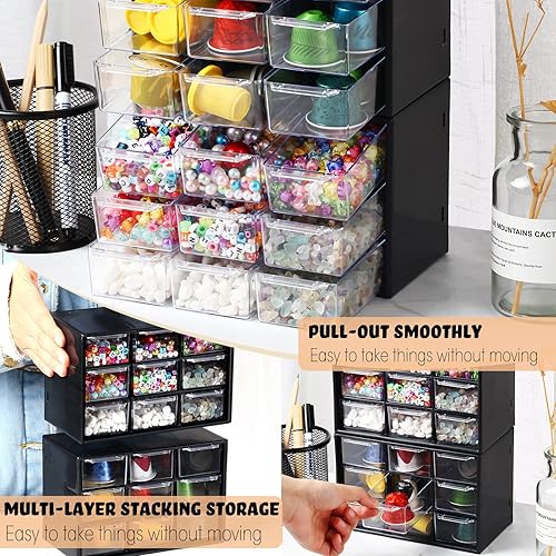 Miniatura 5 de Paquete de 4 organizadores de almacenamiento de escritorio con 9 cajones, organizadores de manualidades con mini cajones, organizadores de plástico