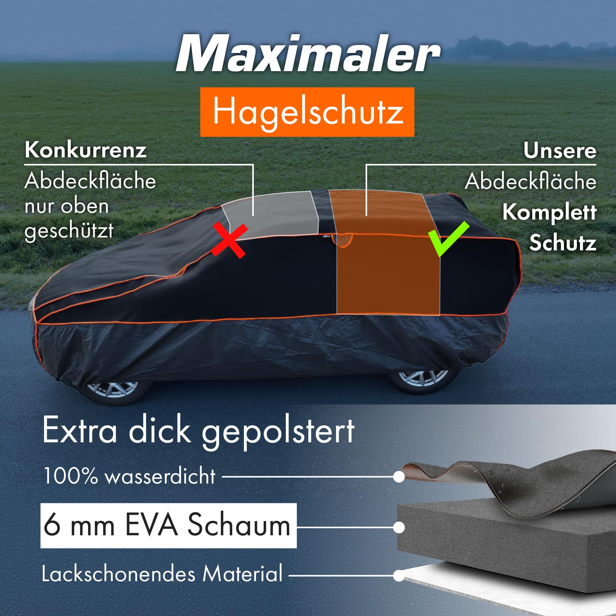 Upgrade4cars Premium Hagelschutzplane Version 2026 SUV XL 510x205x150 cm | Abdeckplane Komplett | Schutz vor Hagel & Sturm | Autoplane Universal
