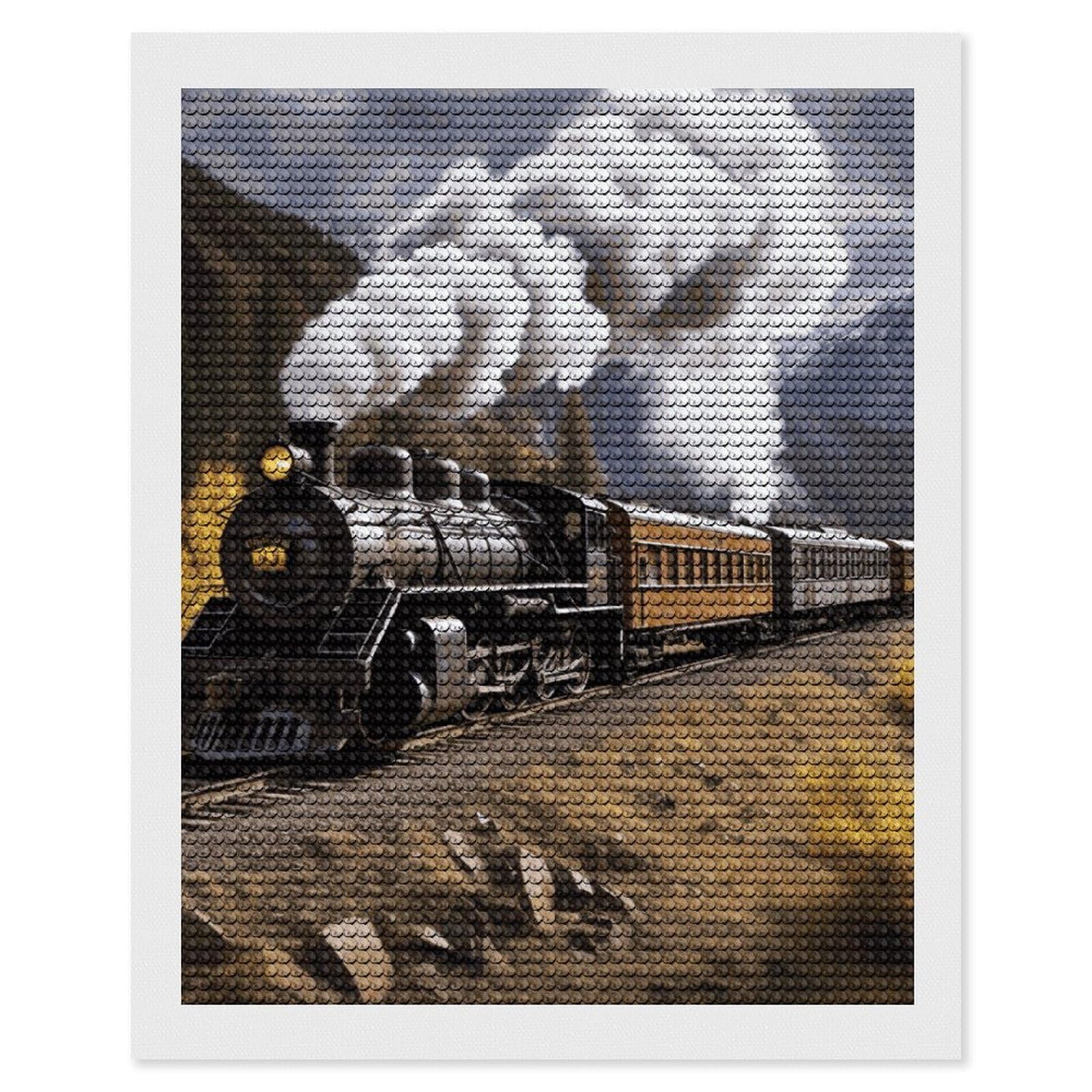 DWVTSLH Steam Locomotive Train Diamond Painting Kits for Adults, Personalized Diamond Photo Art Full Drill, DIY 5D Diamond Art Painting Kits for Beginners, Home Wall Decor 16"x20"