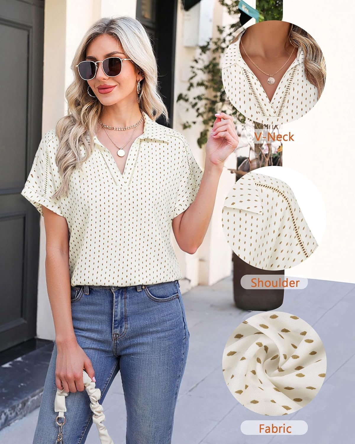 Timeson Women's Short Sleeve Chiffon Blouses Office Work Dress Shirts Business Casual Tops - Image 5