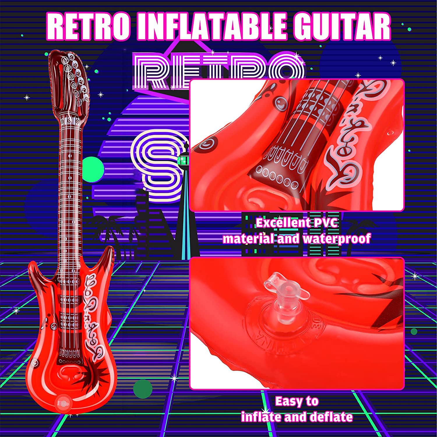 9 Piezas Juguete de Instrumentos Inflable de Gran tamaño,Incluye: 2 x Guitarra Inflable (93 cm), 3 x micrófono Inflable (25 cm), 3 x Gafas.