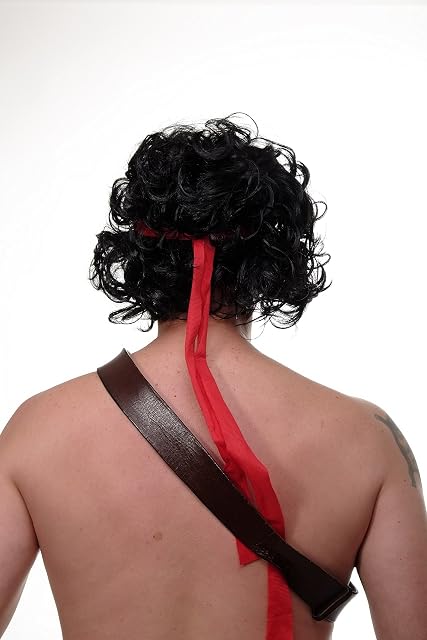 Foto 4 de 4 de WIG ME UP- 3089-1 Peluca Carnaval Hombres años 80 quinqui Maestra de Baile mercenarios rizos Negros Cinta roja
