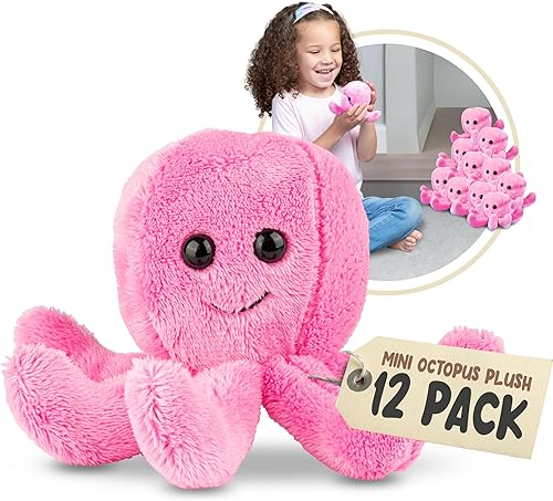 Forest & Twelfth Mini pulpo de peluche, 12 unidades de animales de peluche pequeños a granel, relleno de calcetines unisex, figuras de animales para