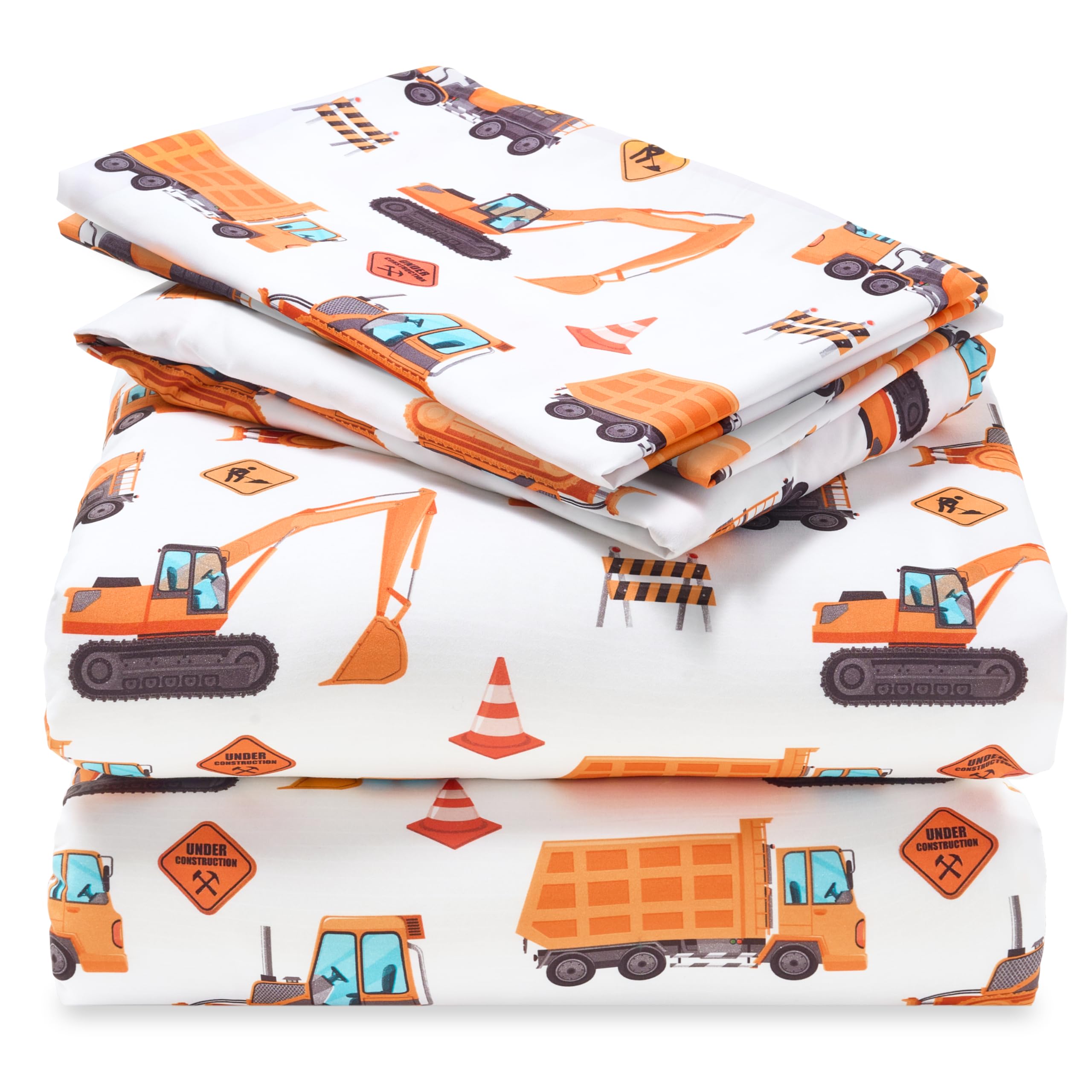 Joiedomi Kids Full Sheet Set Construction Vehicle - 4 Piece Soft Microfiber Bed Sheets - Deep Pocket Wrinkle